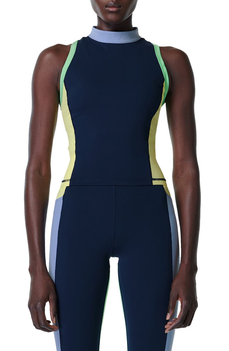 Sweaty Betty Power Zip Back Workout Crop Top, Main, color, Navy Blue Blue