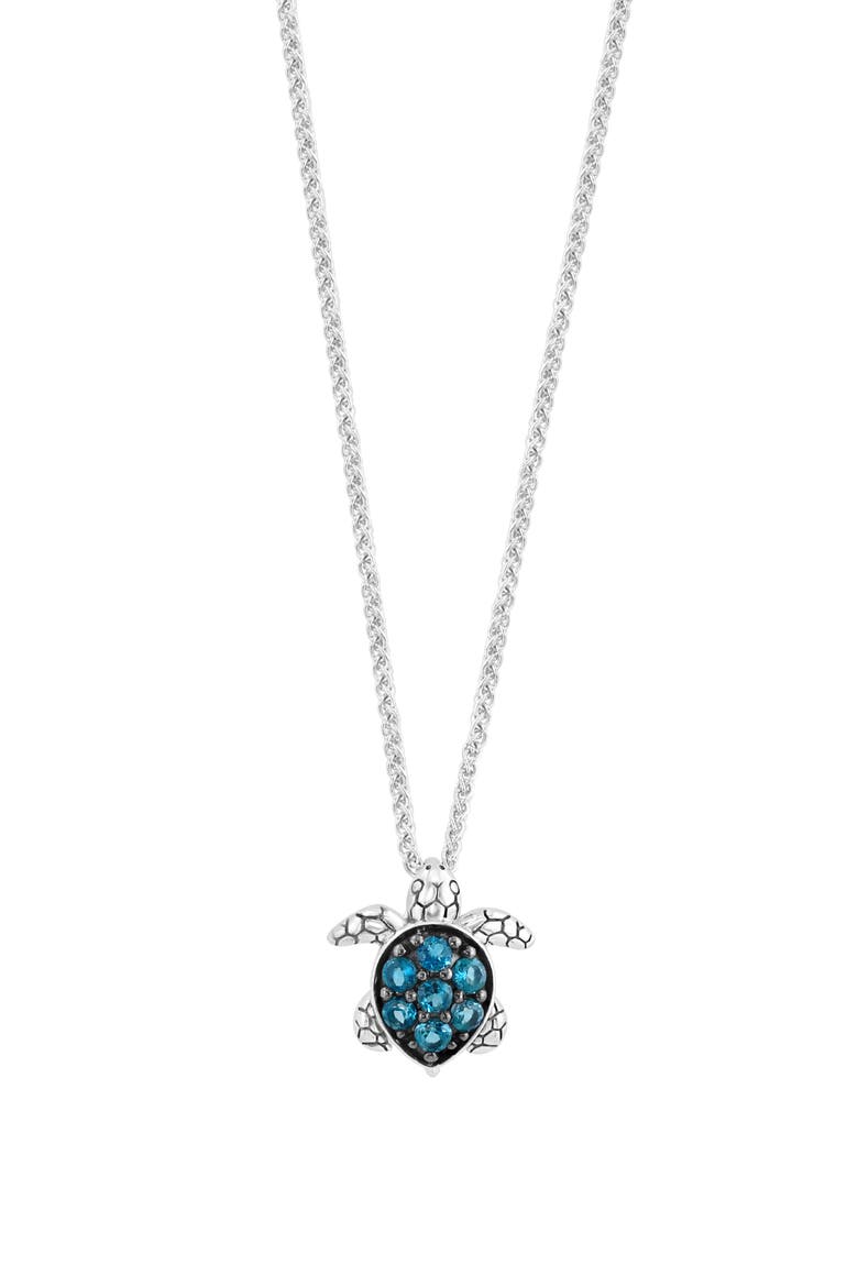 Sterling Silver London Blue Topaz Turtle Pendant Necklace, Main, color, BLUE