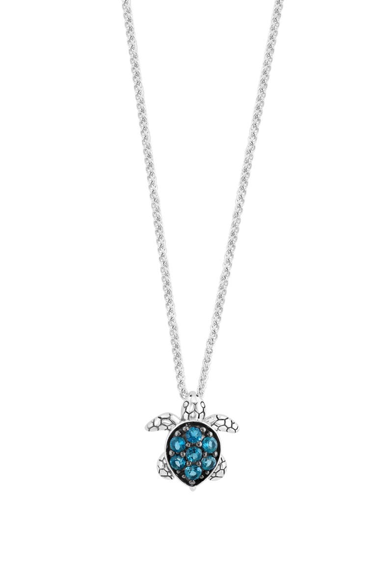 EFFY Sterling Silver London Blue Topaz Turtle Pendant Necklace, Main, color, Blue