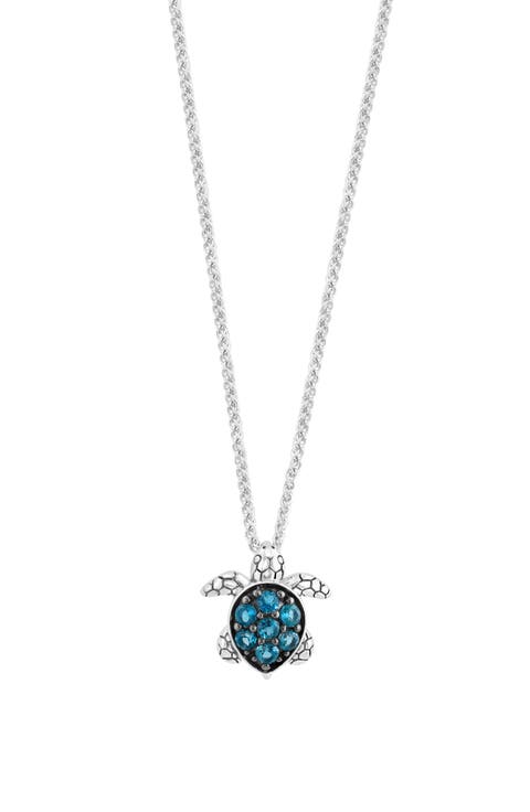Sterling Silver London Blue Topaz Turtle Pendant Necklace
