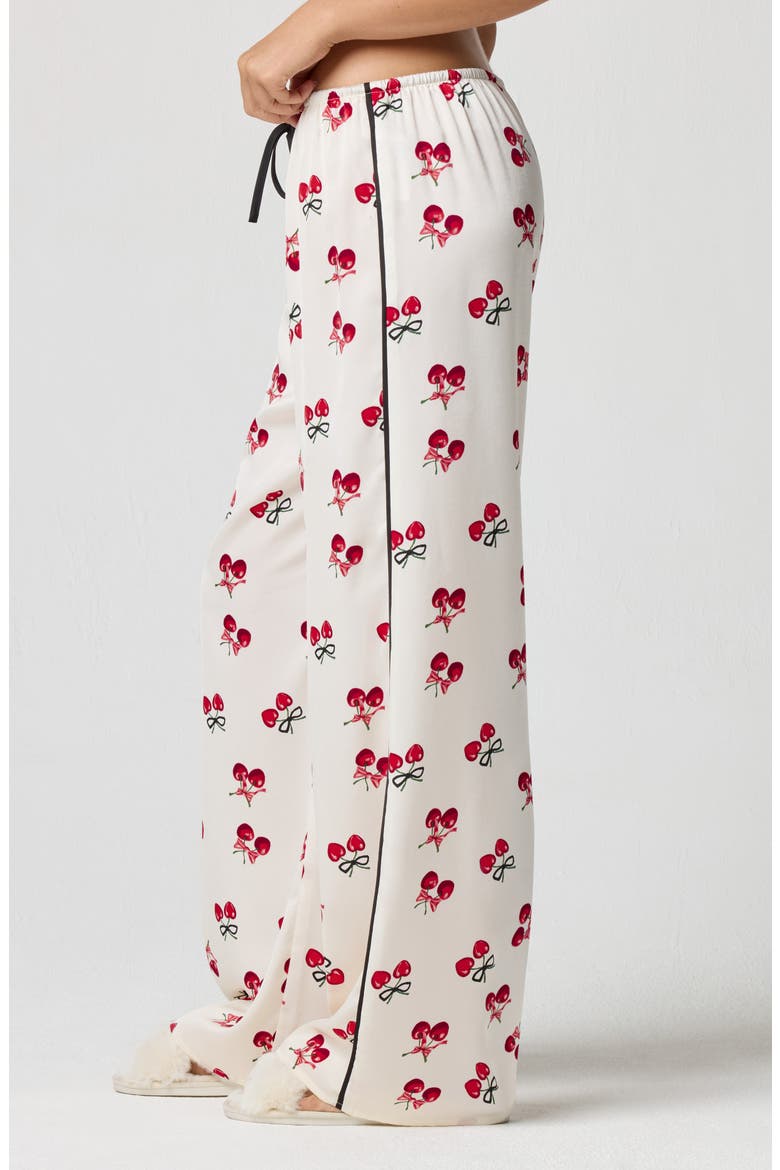 Bow Satin Pajama Pants, Alternate, color, JET STREAM CHERRY