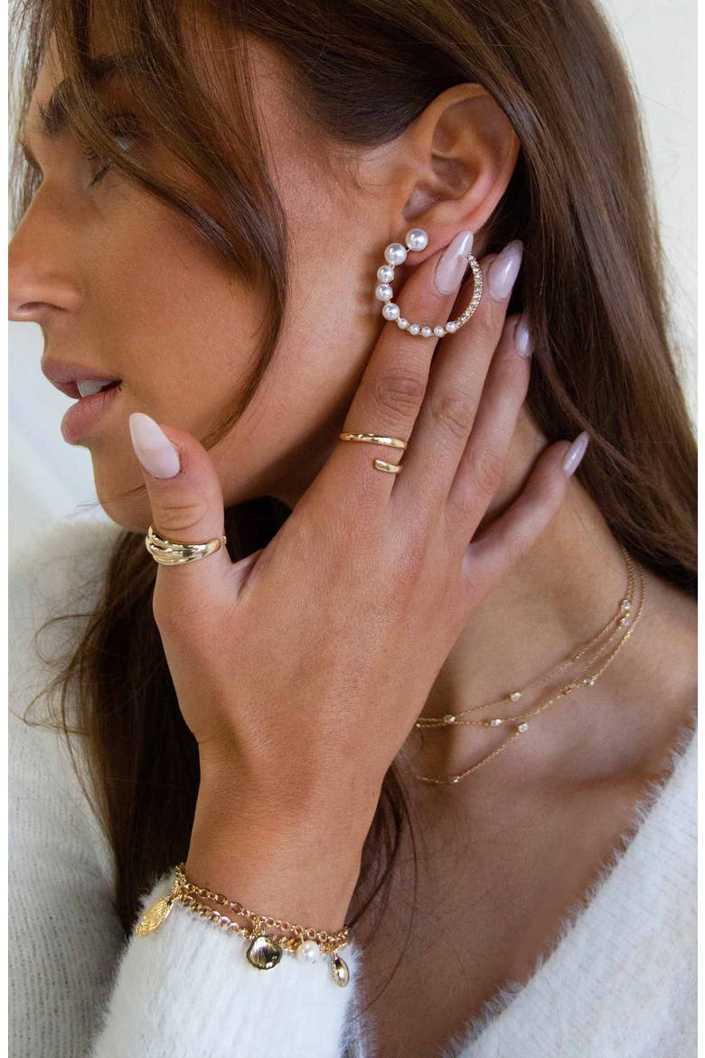 Crystal & Imitation Pearl Frontal Hoop Earrings, Alternate, color, GOLD