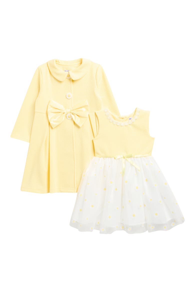 Kids' Textured Knit Party Dress & Coat Set, Main, color, YELLOW/ WHITE