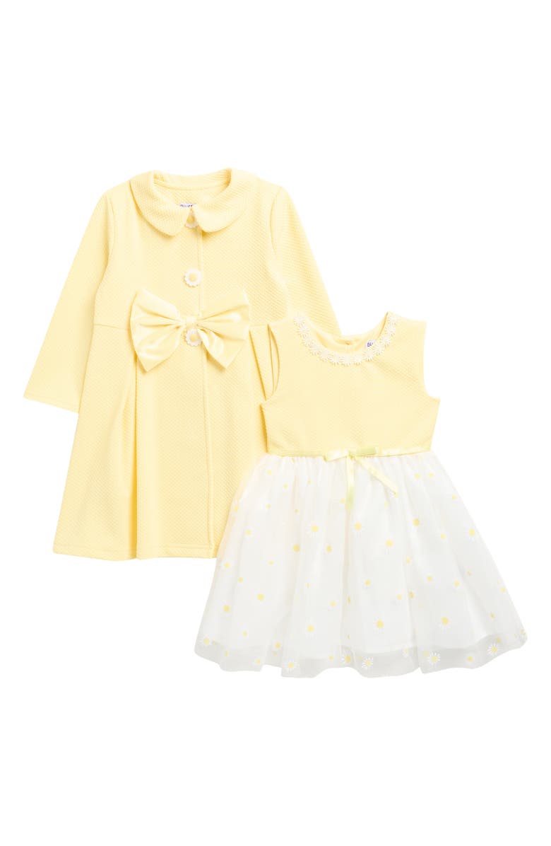 BLUEBERRY Kids' Textured Knit Party Dress & Coat Set, Main, color, Yellow/ White