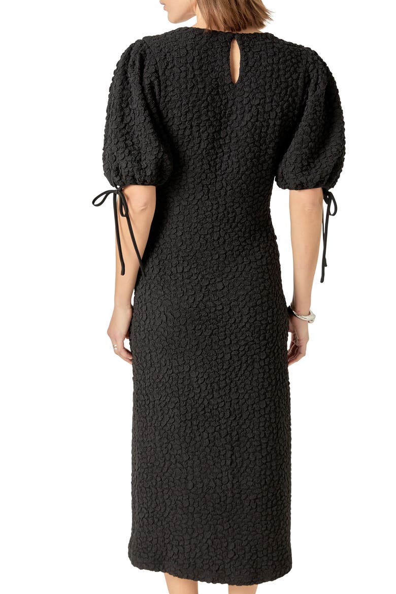 Textured Puff Sleeve Midi Dress, Alternate, color, BLACK