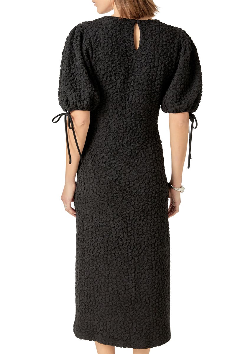 English Factory Textured Puff Sleeve Midi Dress, Alternate, color, Black
