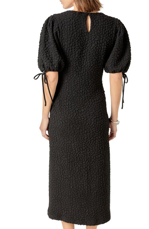 Shop English Factory Textured Puff Sleeve Midi Dress In Black
