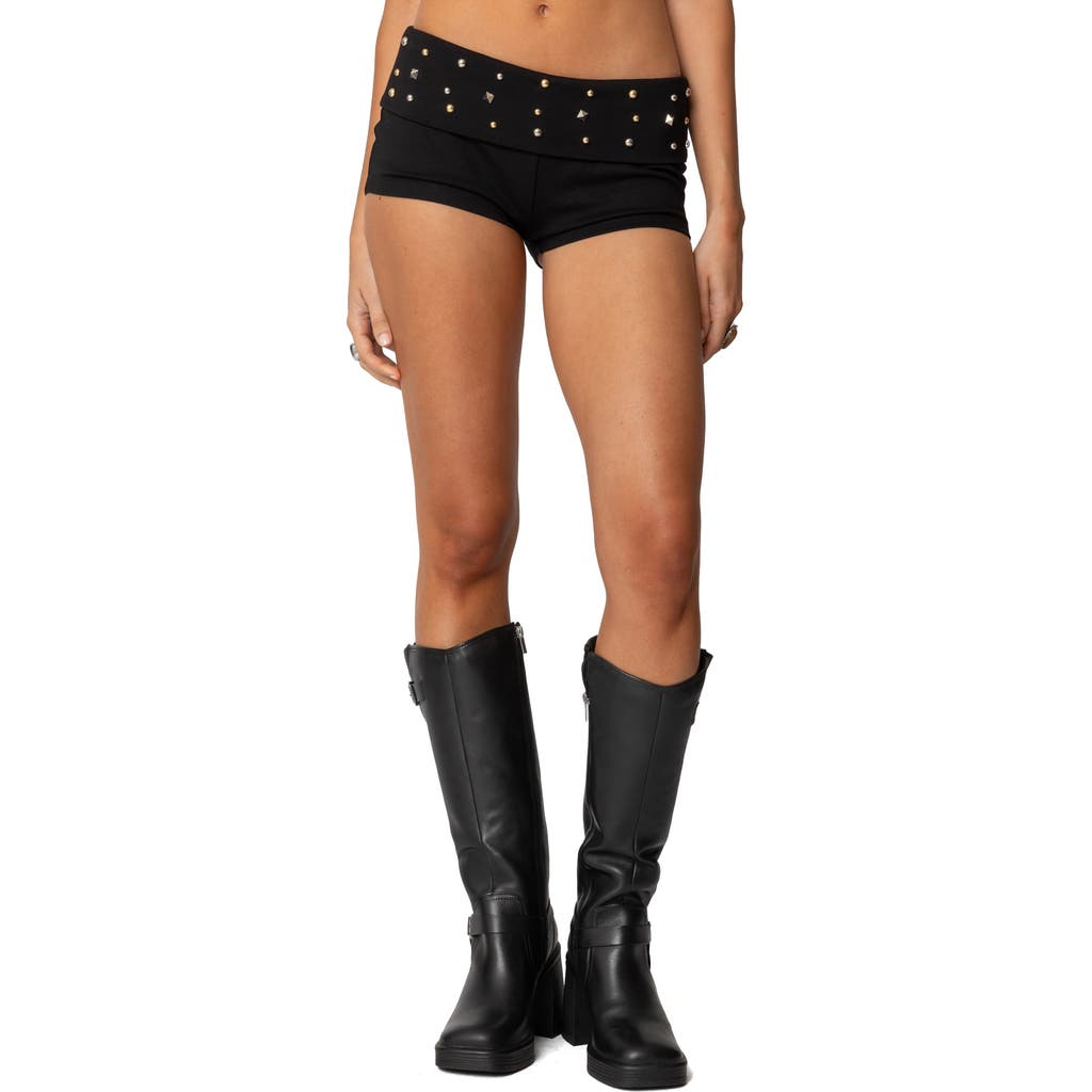 Edikted Studded Foldover Micro Shorts In Black