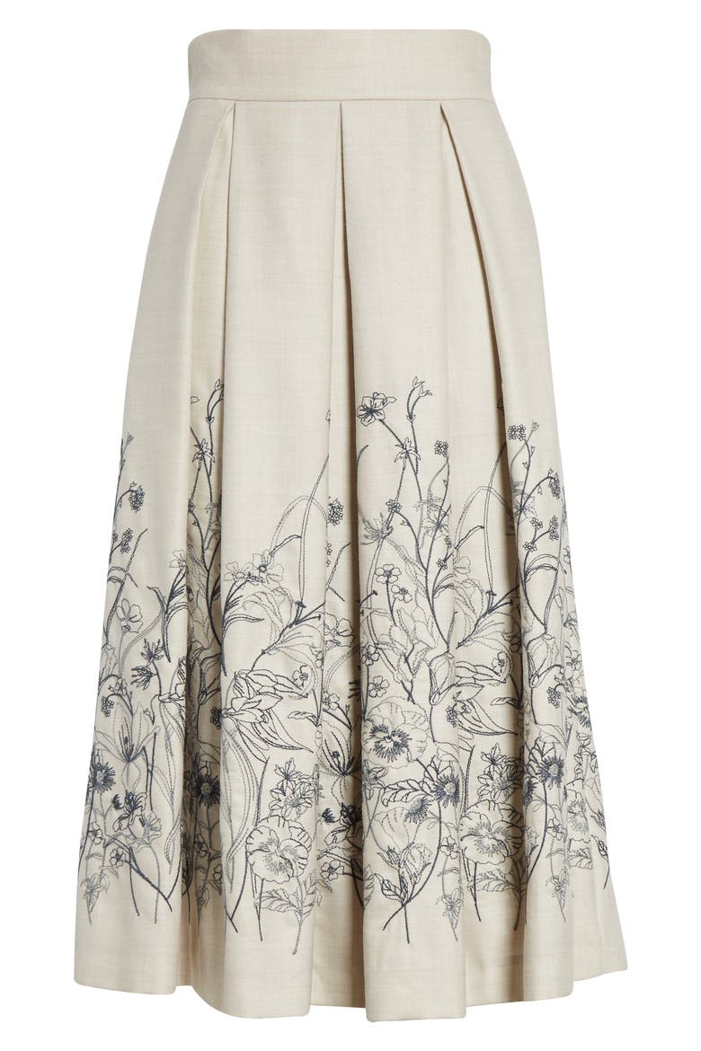 Floral Embroidered Pleated Midi Skirt, Alternate, color, IVORY