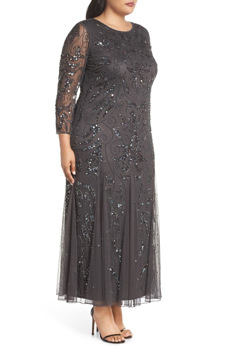 Pisarro Nights Embellished Three Quarter Sleeve Gown, Alternate, color, 