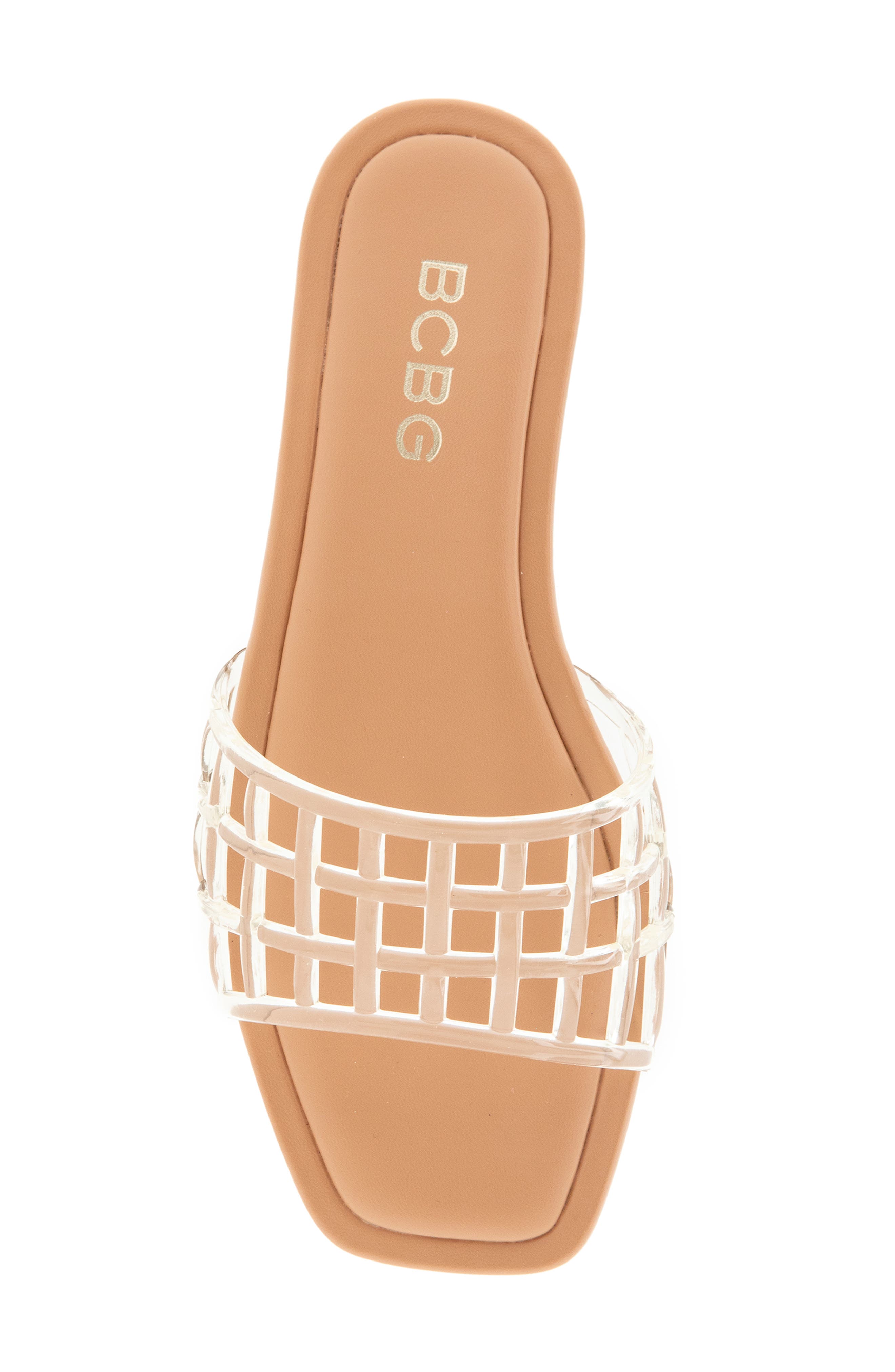 BCBG Maria Clear Slide Sandal, Alternate, color, Clear/ Tan