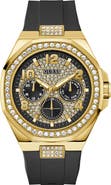 GUESS Crystal Detail Multifunction Silicone Strap Watch, 46mm