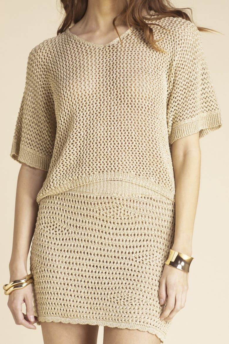Leo Crochet Cover-Up Loose Top, Alternate, color, Gold