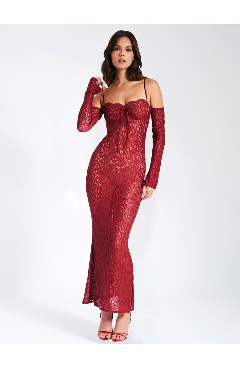 Miss Circle Udaya Lace Long Sleeve Maxi Dress, Alternate, color, Burgundy