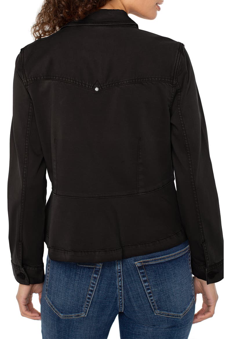 Peplum Twill Trucker Jacket, Alternate, color, ONYX