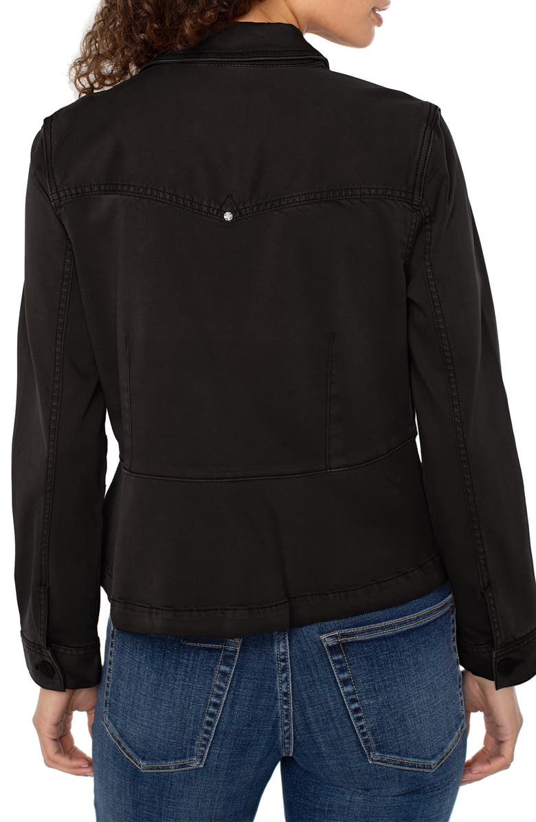 Liverpool Los Angeles Peplum Twill Trucker Jacket, Alternate, color, Onyx