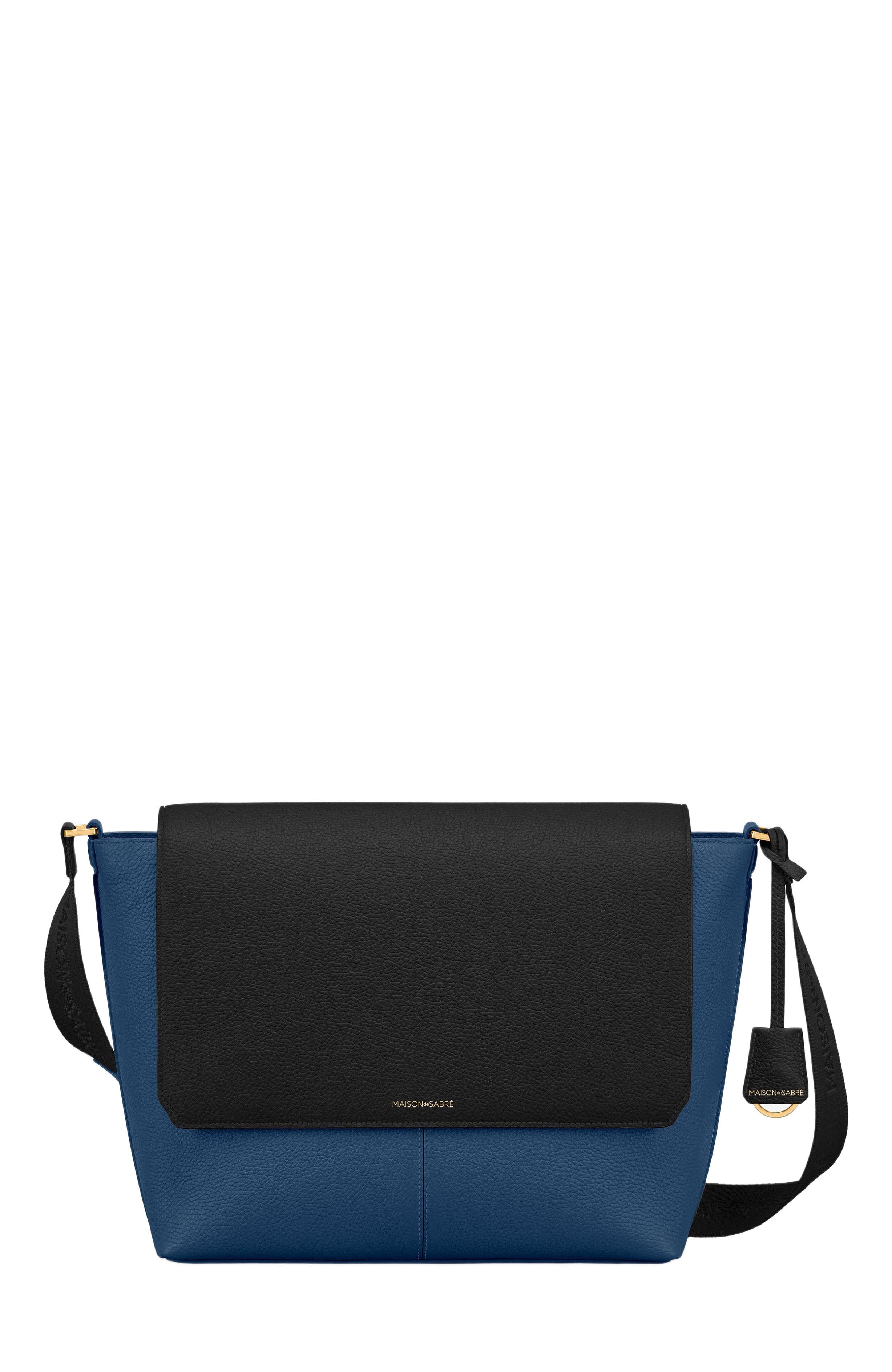 MAISON de SABRÉ Leather Flaire Messenger Bag, Main, color, Pacific Caviar