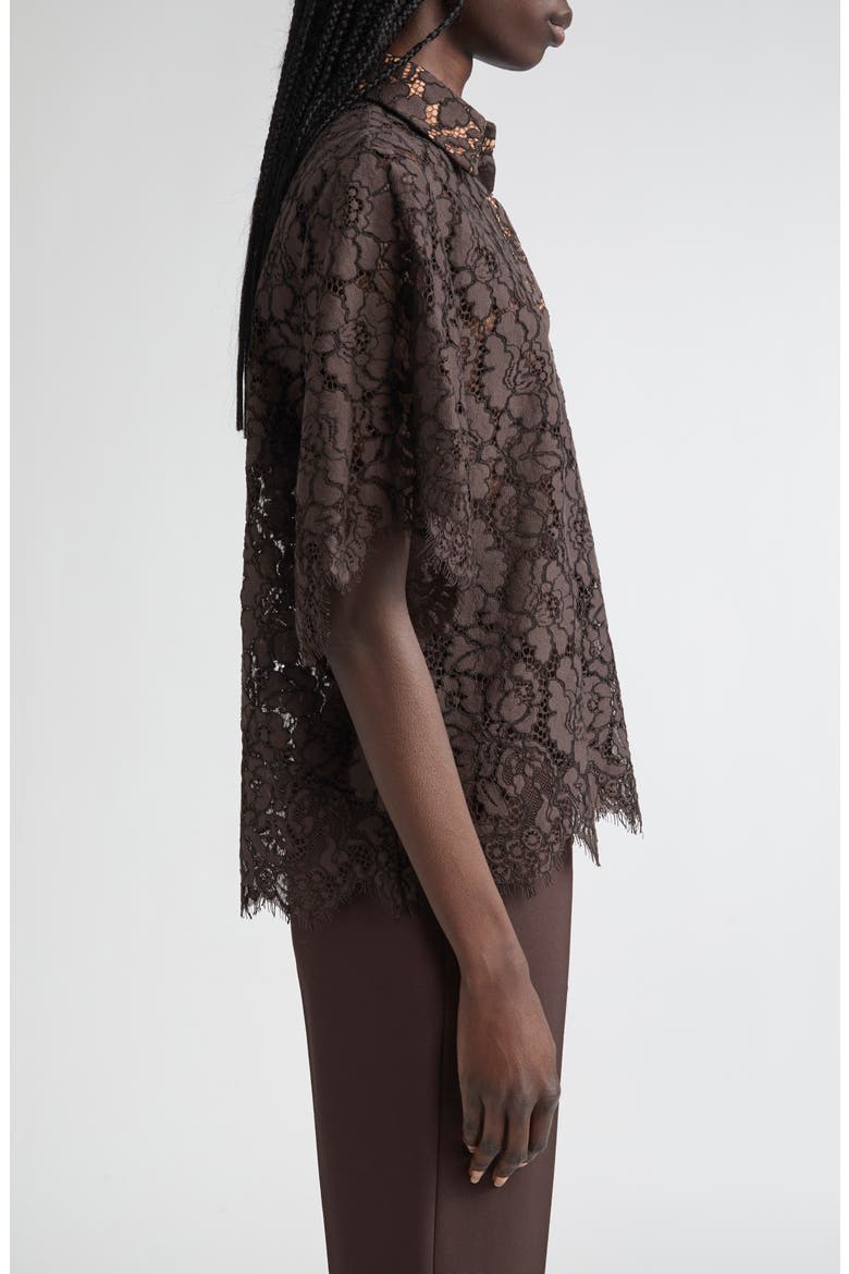 Floral Lace Button-Up Shirt, Alternate, color, CHOCOLATE