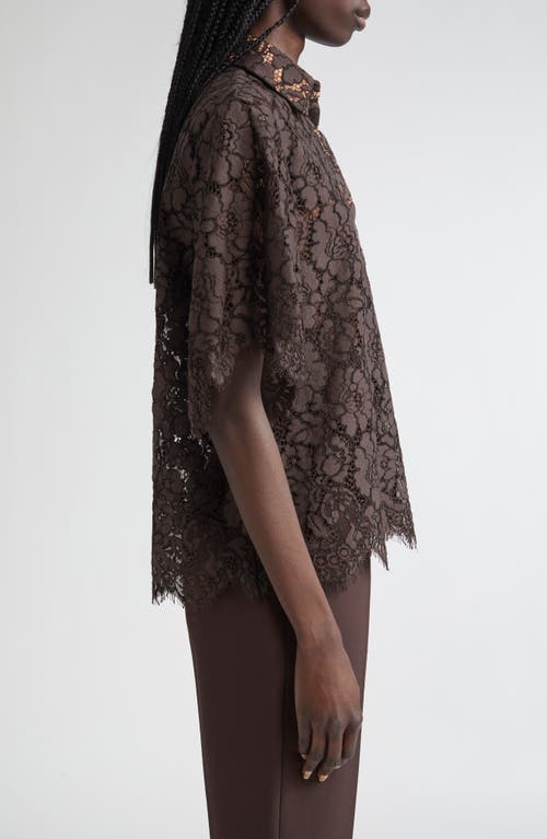 Michael Kors Collection Floral Lace Button-up Shirt In Brown