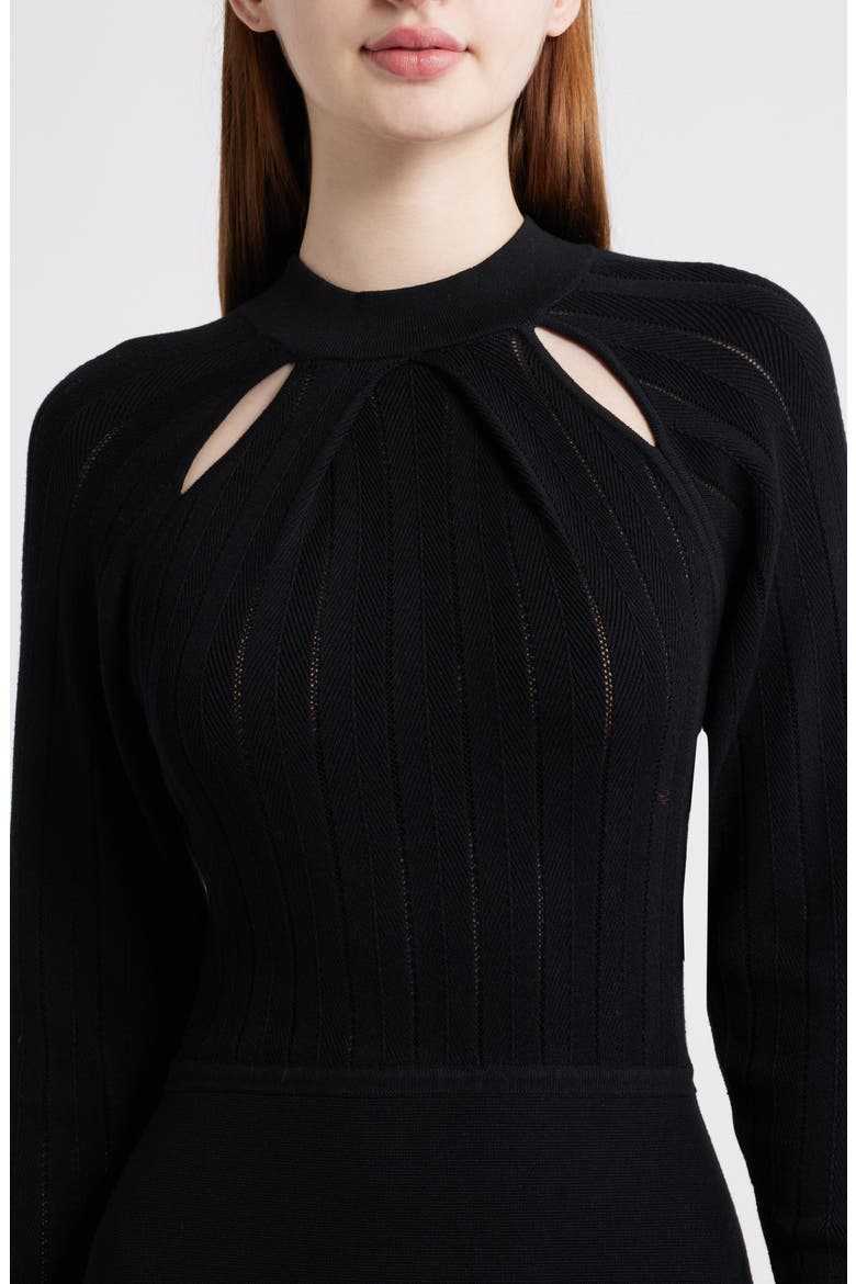 Fuccia Long Sleeve Cutout Fit & Flare Dress, Alternate, color, BLK