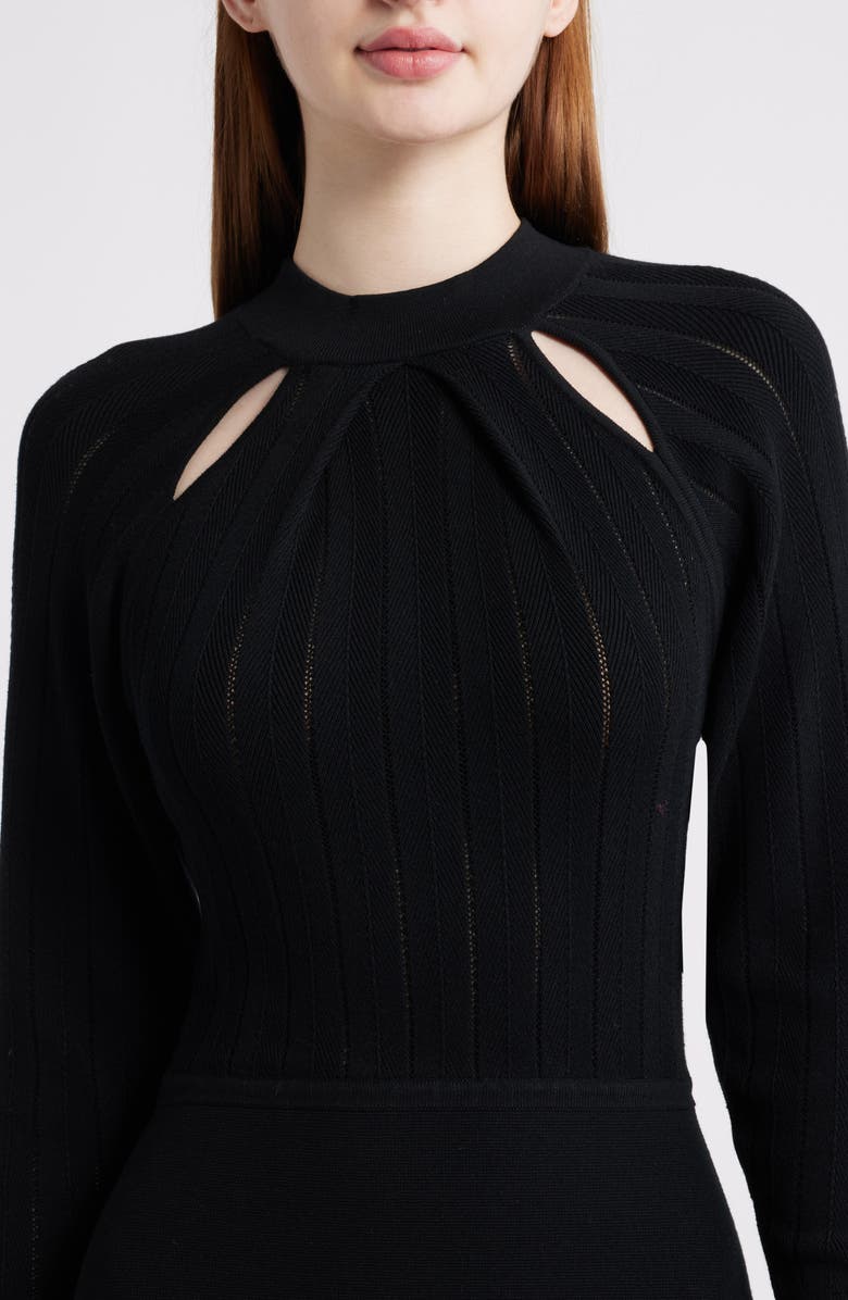 BOSS Fuccia Long Sleeve Cutout Fit & Flare Dress, Alternate, color, Black