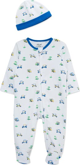 Golf Links Print Cotton Footie & Hat Set