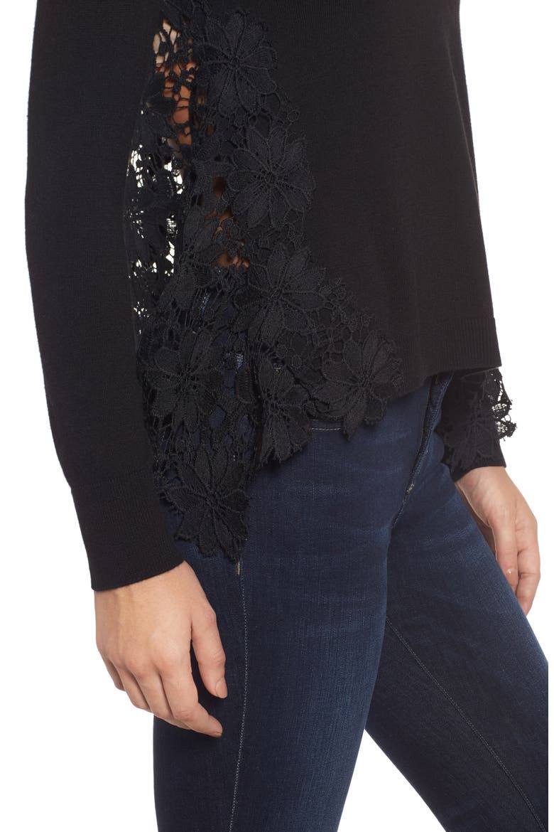 Lace Back Sweater, Alternate, color, BLACK