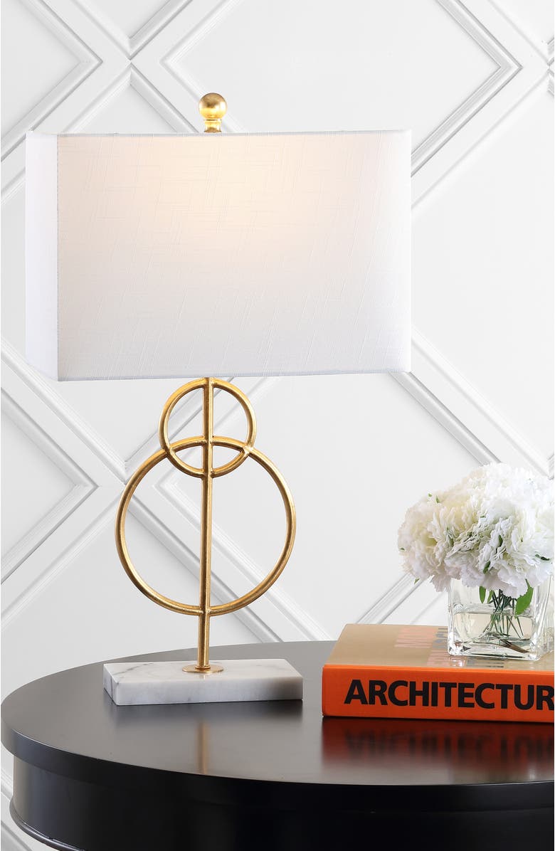 JONATHAN Y Haines 26" Modern Circle Marble/Metal LED Table Lamp, Gold, Alternate, color, Gold Leaf/White