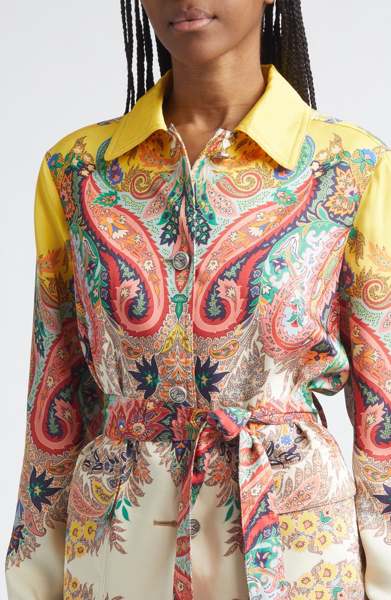 Etro Floral Paisley Belted Twill Field Jacket, Alternate, color, Print On White Base