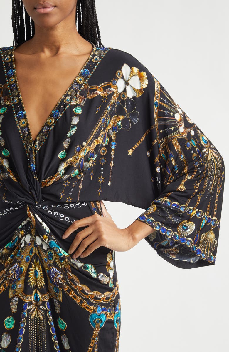 Camilla Amulets & Alchemy Print Twist Front Long Sleeve Jersey Dress, Alternate, color, Amulets And Alchemy