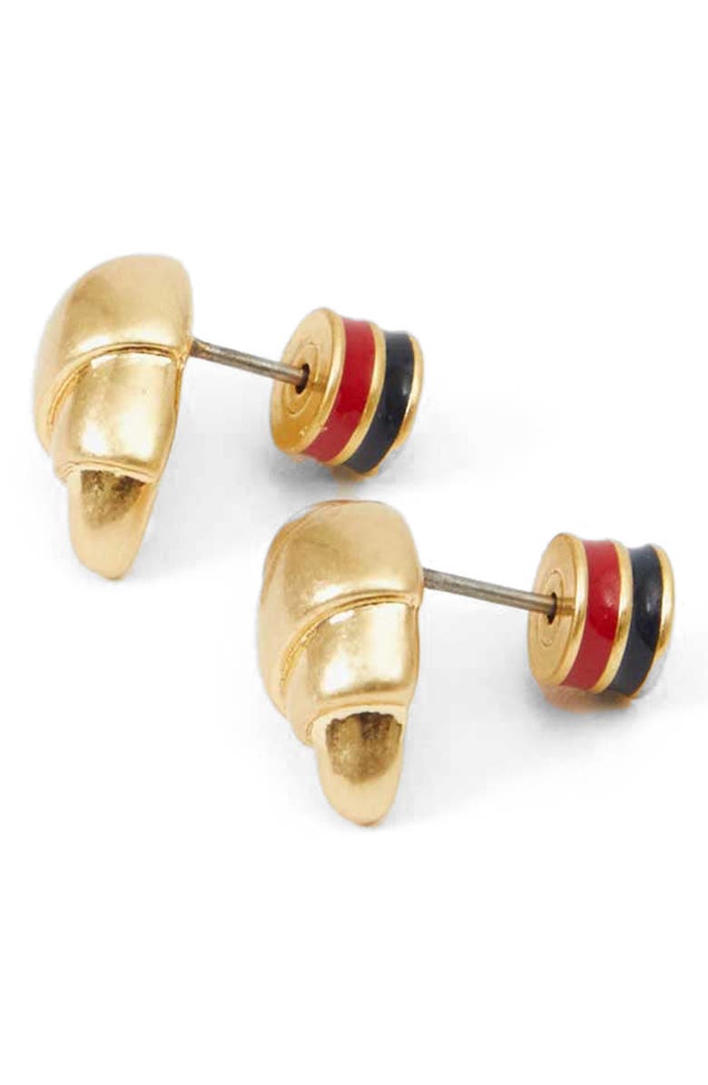 Clare V. Croissant Stud Earrings, Alternate, color, Vintage Gold