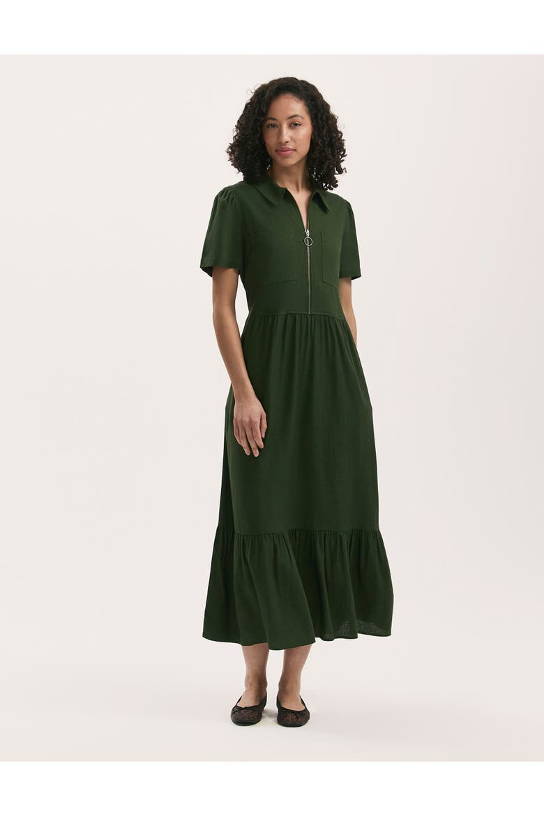 Tania Linen Blend Midi Shirt Dress, Main, color, Dark Khaki