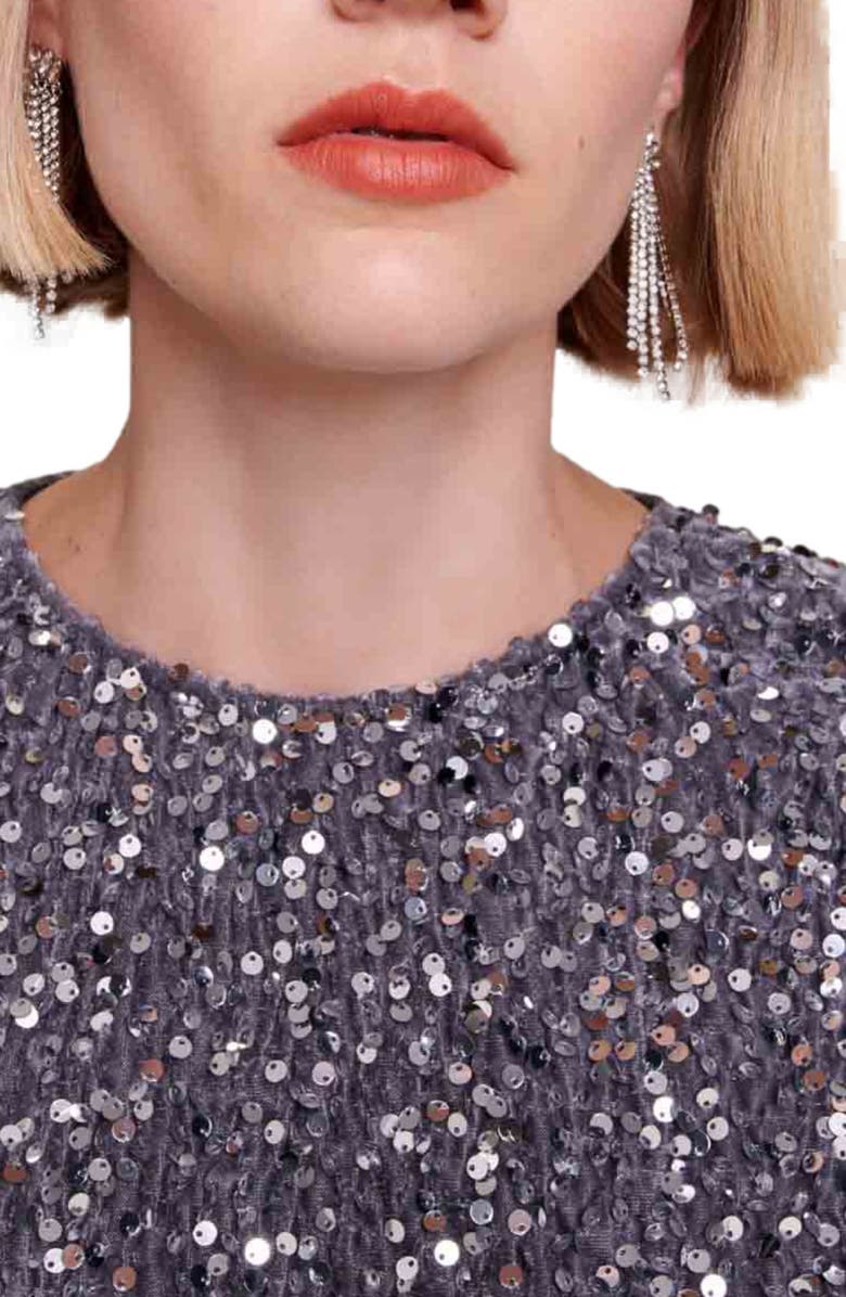 maje Sequin Velvet Crop Top, Alternate, color,