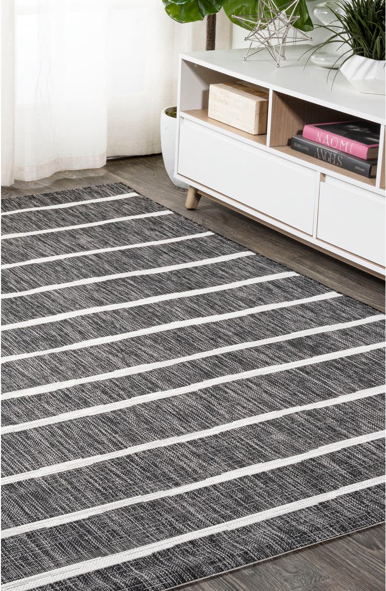 JONATHAN Y Colonia Berber Stripe Indoor/Outdoor Area Rug, Alternate, color, Black/Ivory