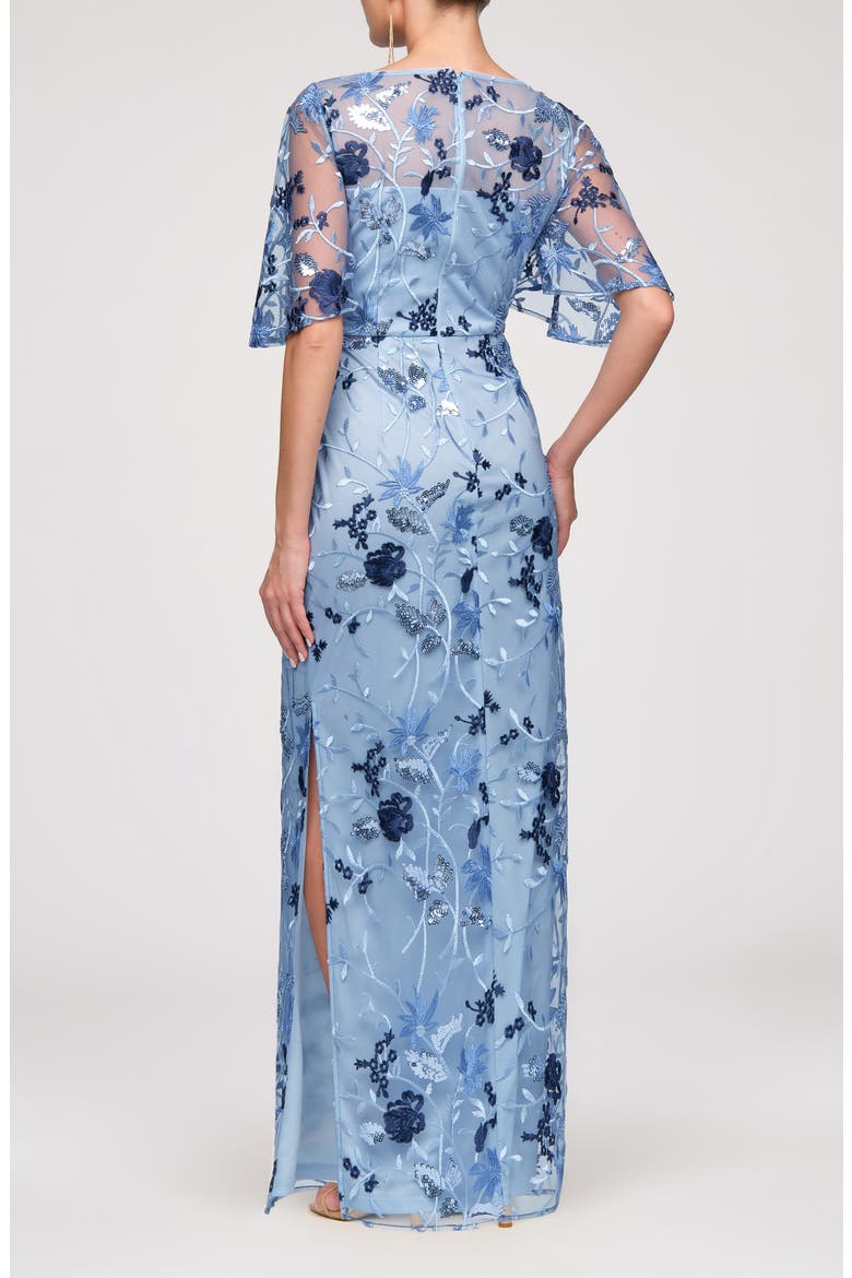 Daphne Embroidered Sequin Column Gown, Alternate, color, AZURE