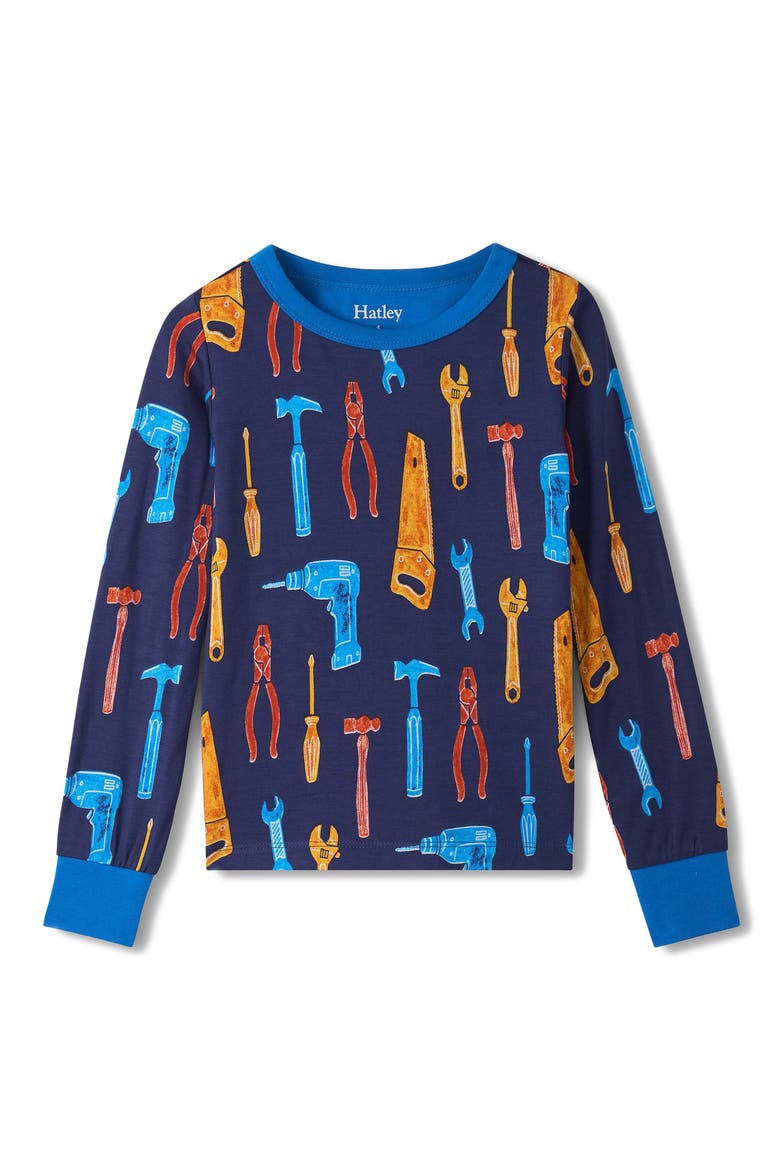 Kids' Lots of Tools Fitted Two-Piece Pajamas, Alternate, color, PATRIOT BLUE