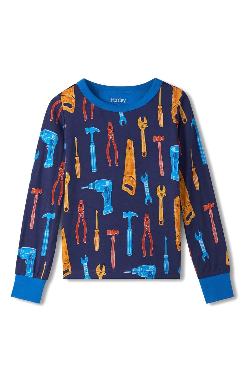 Hatley Kids' Lots of Tools Fitted Two-Piece Pajamas, Alternate, color, Patriot Blue