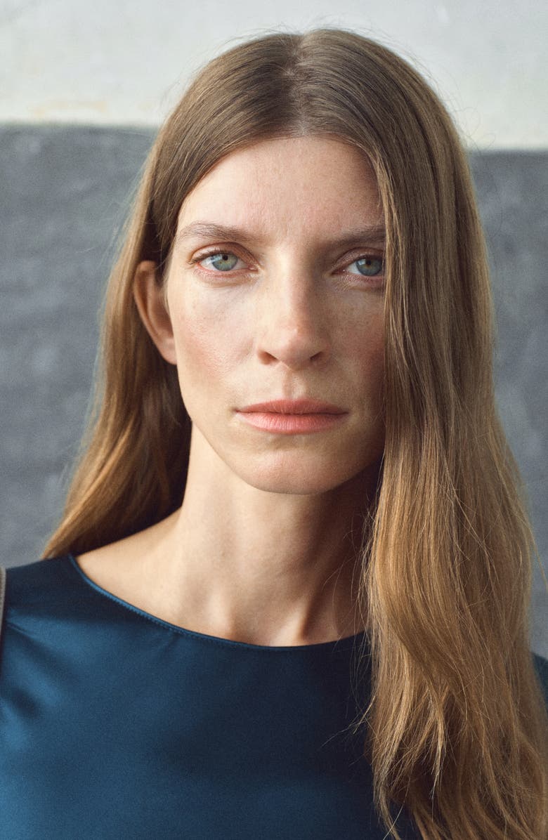 MANGO Long Sleeve Satin Midi Dress, Alternate, color, Navy