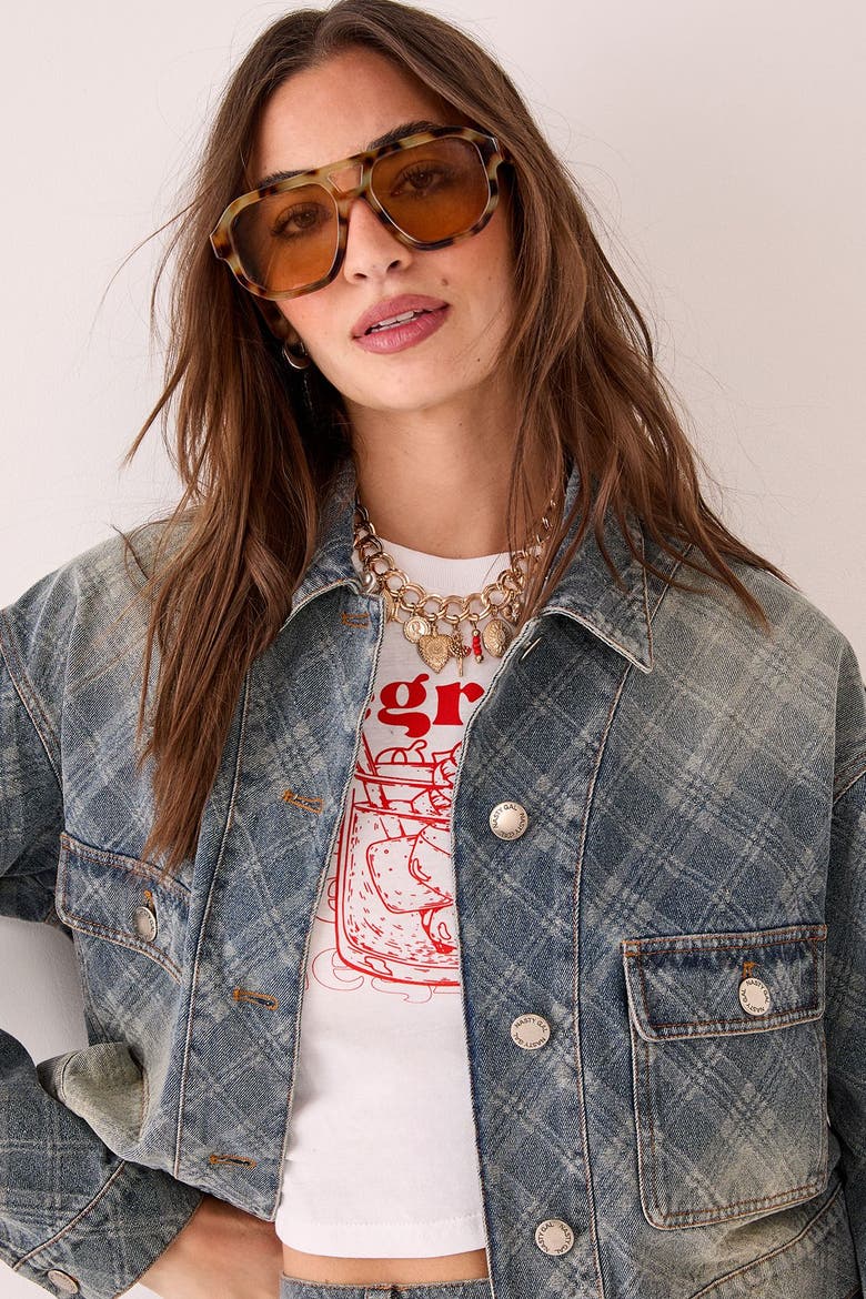 Check Denim Distressed Jacket, Alternate, color, Authentic Midwash