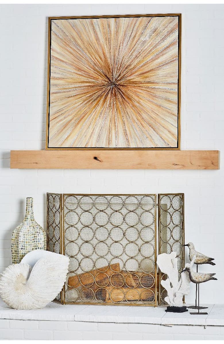 WILLOW ROW Brown Canvas Radial Starburst Framed Wall Art with Goldtone Frame, Main, color, 