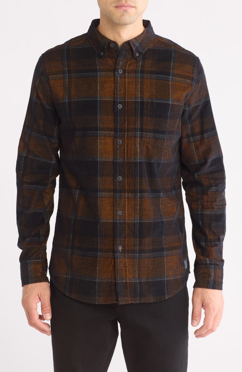 Weatherproof<sup>®</sup> Plaid Corduroy Button-Up Shirt, Main, color, Golden Dreams