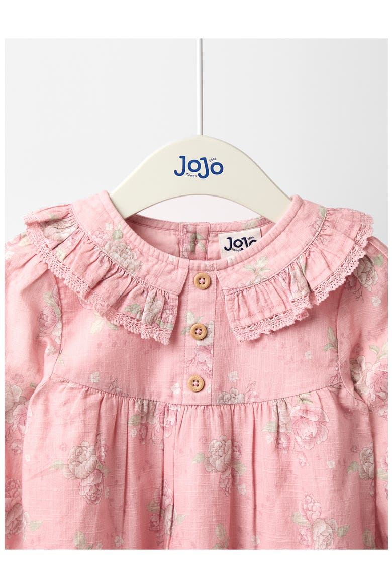 Rose Print Long Sleeve Cotton Tiered Dress, Alternate, color, PINK