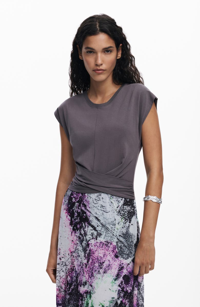 Desigual Short Sleeve A-Line Dress, Alternate, color, Neutral Gray