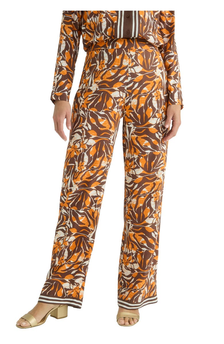 Jessica London Flowy Wide Leg Pant, Main, color, Rich Brown Ombre Petal