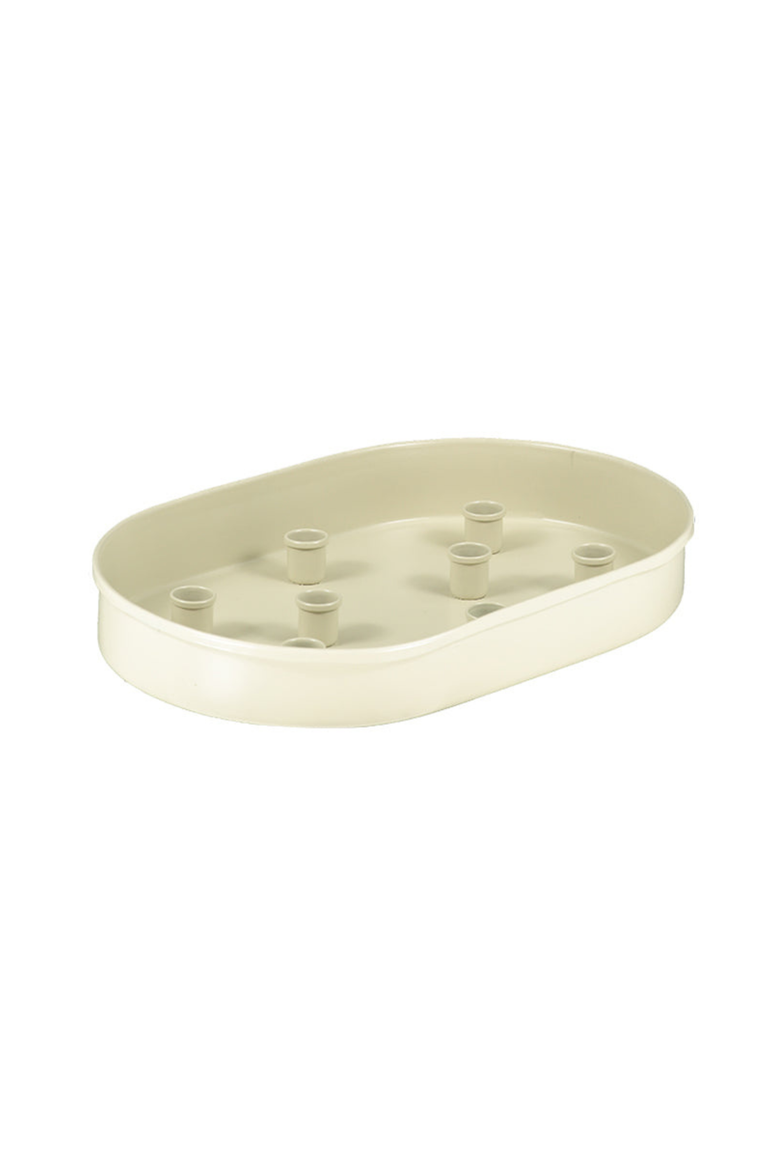 Oval Metal Candle Platter, Alternate, color, Stone White