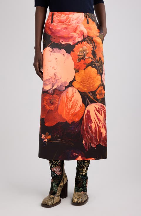 Sentista Flemish Floral Print Midi Skirt