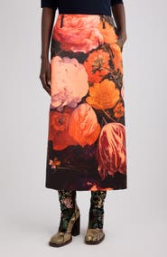 Dries Van Noten Sentista Flemish Floral Print Midi Skirt