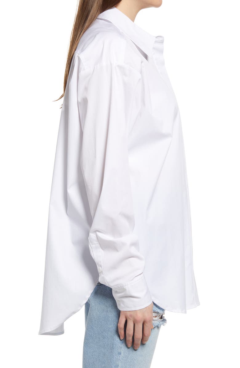 Good American Gender Inclusive Stretch Cotton Blend Button-Up Shirt, Alternate, color, White001