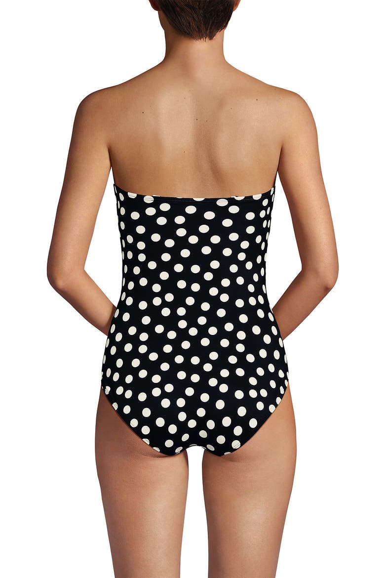 Slender Suit Shine Bandeau Tummy Control Chlorine Resistant High Leg One Piece Swimsuit, Alternate, color, Black/Egret Mixed Tossed Dots
