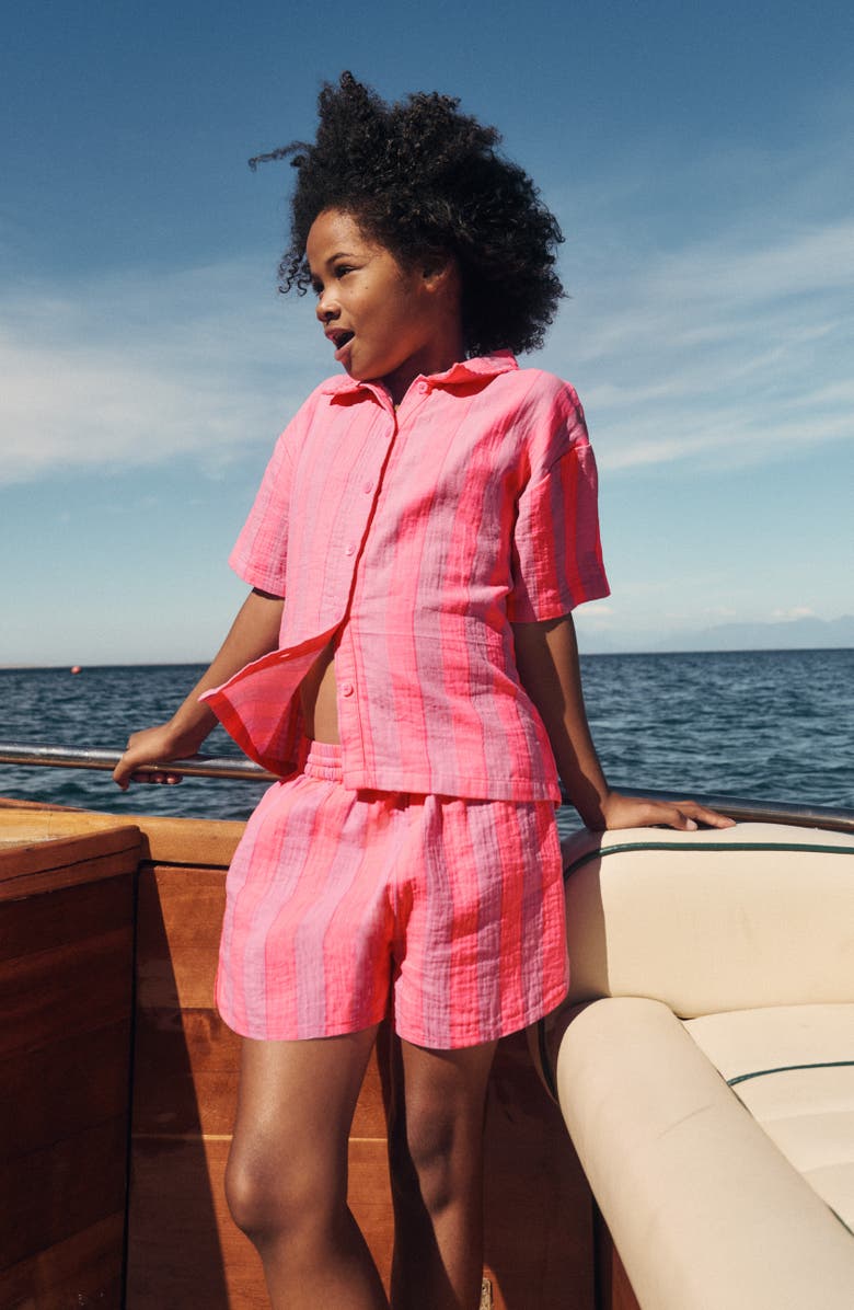 Mini Boden Kids' Stripe Cotton Shorts, Alternate, color, Formica Pink Stripe